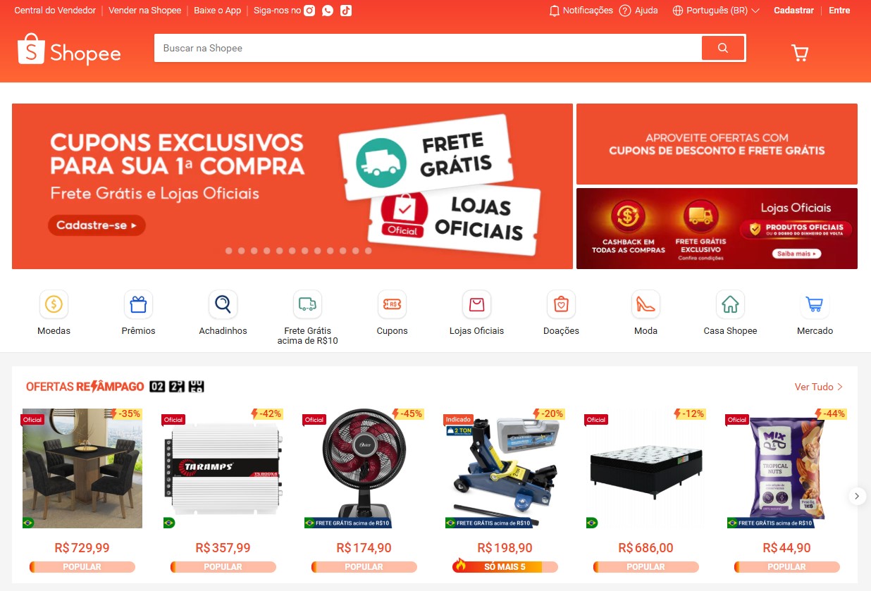 Shopee Brasil, plataforma de alto tráfego e competitividade entre os maiores marketplaces do Brasil